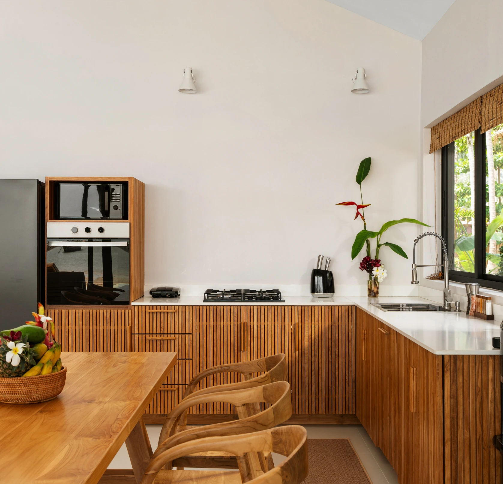 Stylish kitchen featuring wooden decor