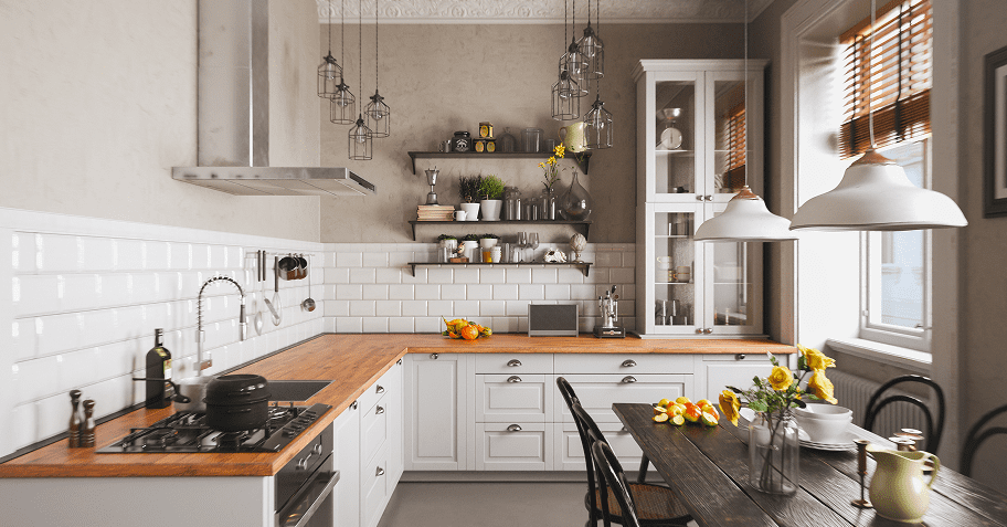 Bright kitchen with white cabinets