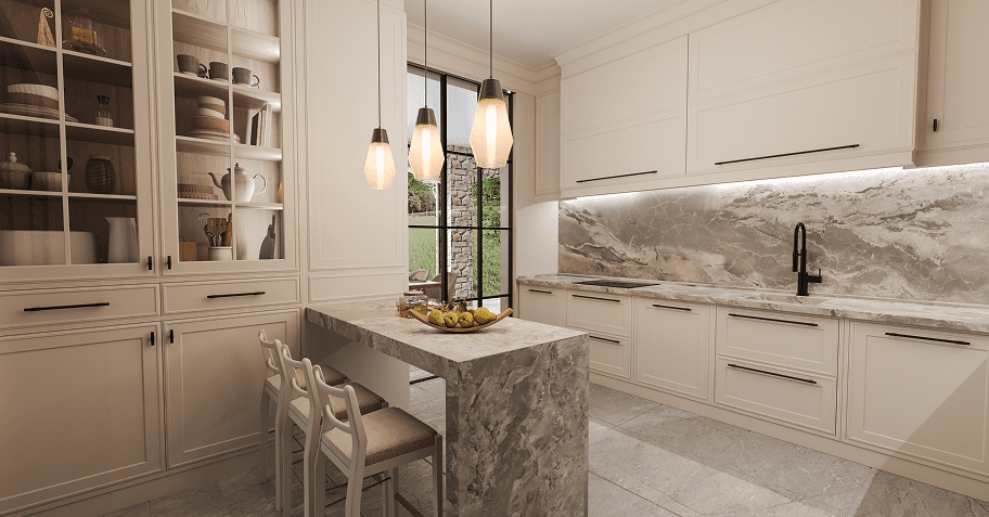 Elegant kitchen with pendant lights